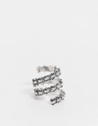 Asos Design Ring With Wraparound Bones Design In Burnished Silver Tone