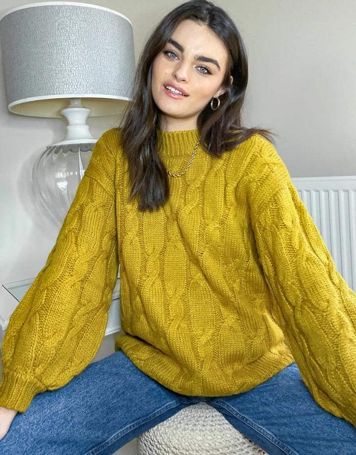 Native Youth Oversized Cable Knit Sweater In Mustard-yellow