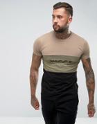 Nicce London T-shirt With Triple Panel - Stone