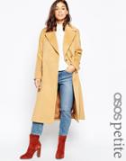 Asos Petite Coat In Midi With Stab Stitch Detail - Camel