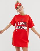 Asos Design Love Drunk Sleep Tee-red