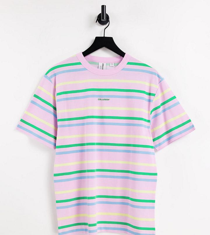 Collusion Multi Stripe Pique Oversized Coordinating T-shirt In Pink