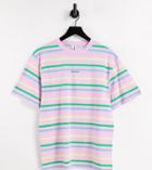 Collusion Multi Stripe Pique Oversized Coordinating T-shirt In Pink