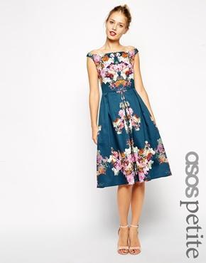 Asos Petite Vintage Winter Floral Midi Bardot Dress - Print