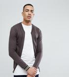 Asos Design Tall Knitted Bomber Jacker In Gray With Tipping - Gray