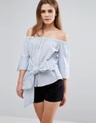 Influence Tie Front Bardot Top - Blue