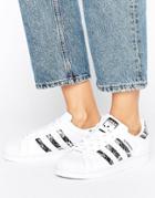 Adidas Originals Superstar Sneakers With Floral Print Three Stripe - White