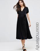 Asos Maternity Midi Wrap Tea Dress - Black