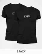 Emporio Armani Crew Neck 2 Pack T-shirt With Chest Logo In Extreme Muscle Fit - Black