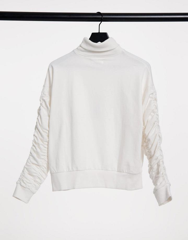 Urban Bliss Ruched Sleeve Sweater In Cream-white