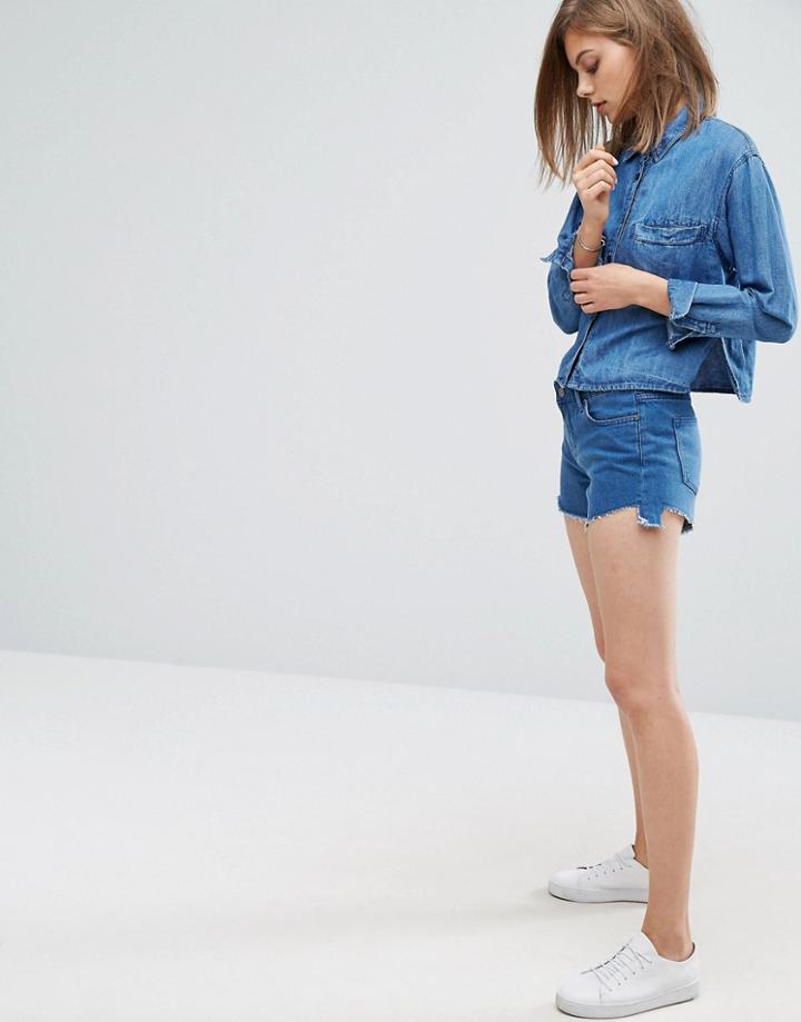 Waven Tyra Cut Away Denim Shorts - Blue