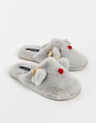 Vero Moda Reindeer Slippers In Gray