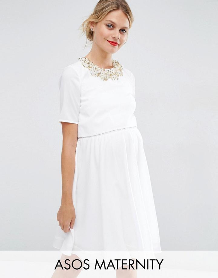 Asos Maternity Embellished Crop Top Mini Dress - White