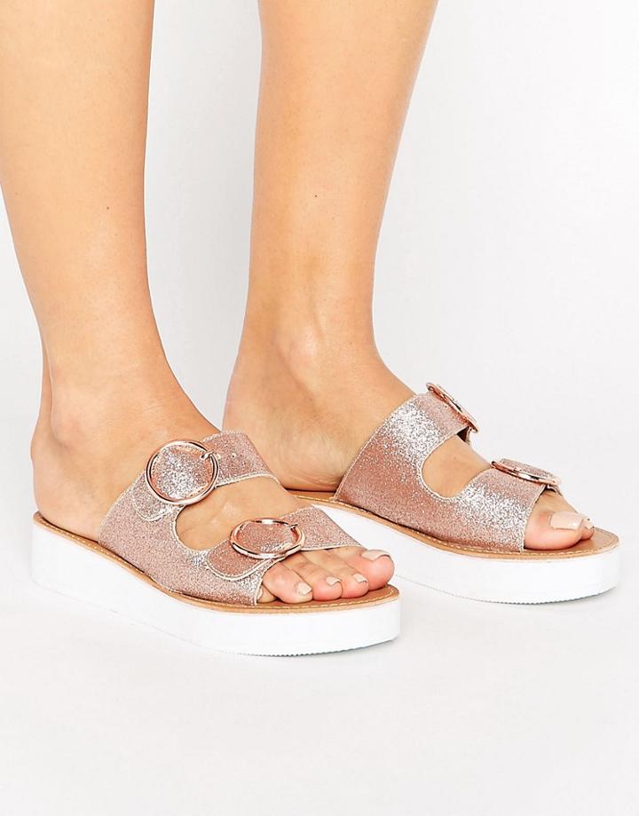 London Rebel Double Buckle Flatform Slide - Copper