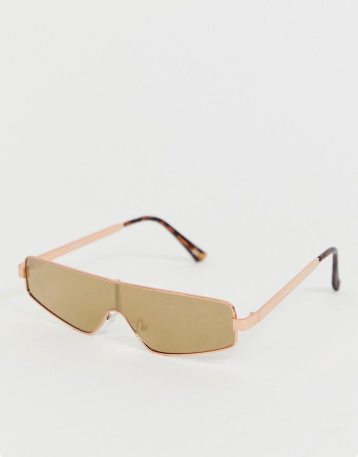 Asos Design Visor Sunglasses With Rose Gold Frame And Mirror Lense - Gold
