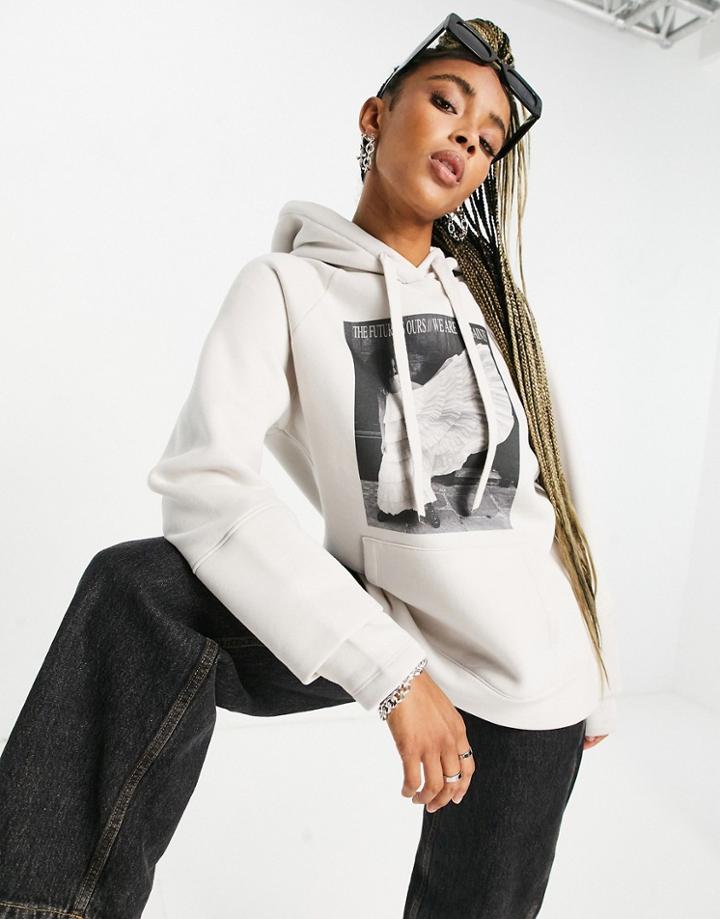 Allsaints Graphic Hoodie In Gray-grey