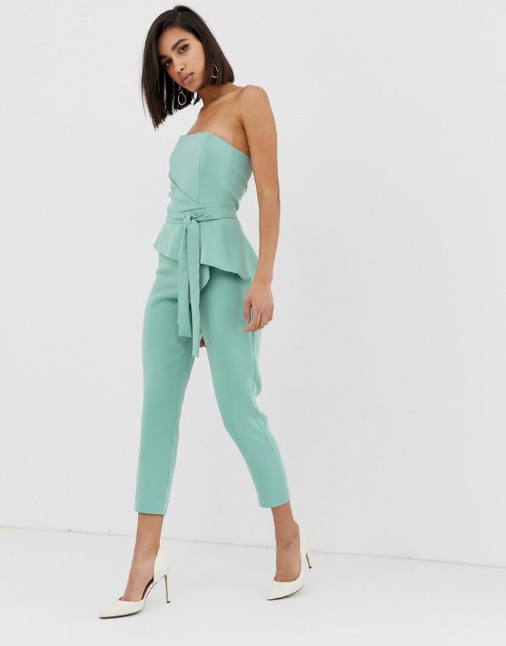 Lavish Alice Origami Folded Bandeau Jumpsuit In Sage - Green