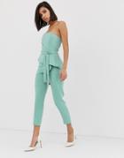Lavish Alice Origami Folded Bandeau Jumpsuit In Sage - Green