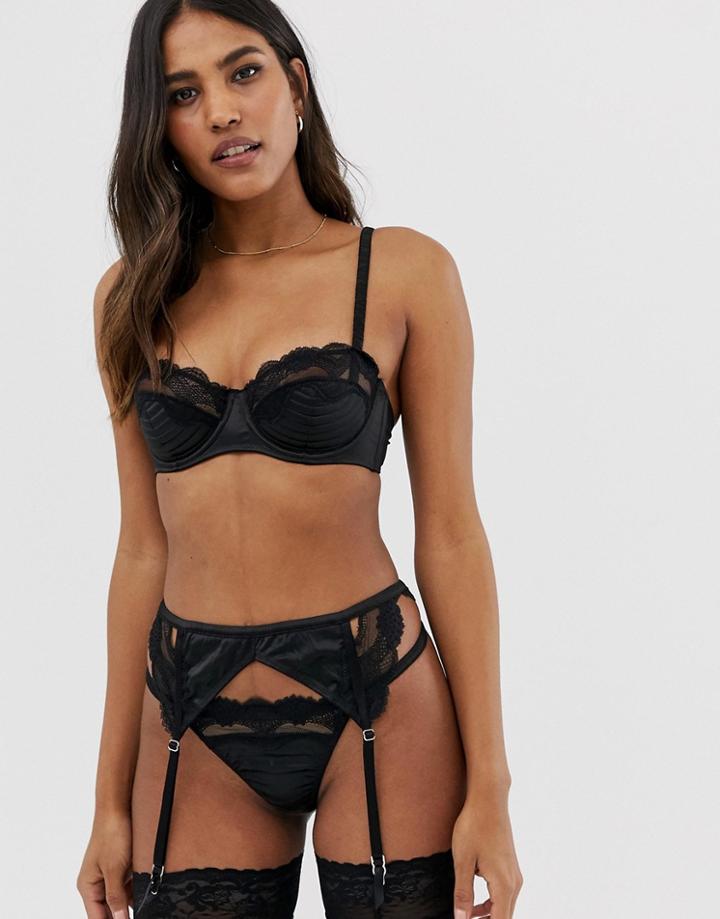 Asos Design Lusha Stab Stitch Lace And Satin Suspender - Black