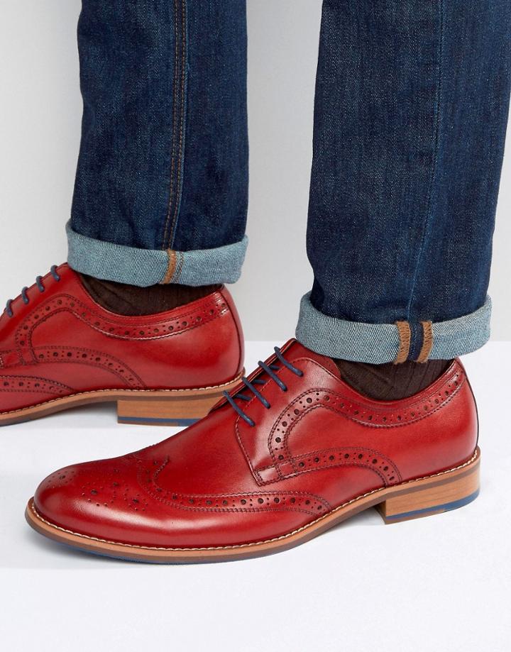 Dune Radcliffe Leather Derby Brogue Shoes - Red