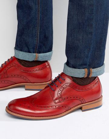 Dune Radcliffe Leather Derby Brogue Shoes - Red