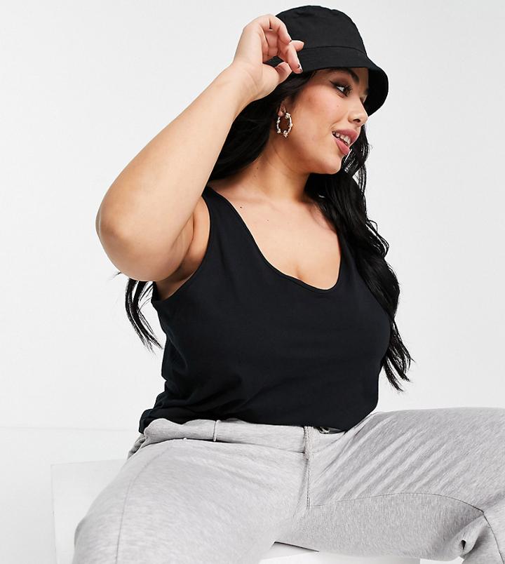 Asos Design Curve Ultimate Organic Cotton Scoop Neck Tank In Black