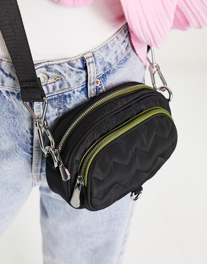 Topshop Nylon Contrast Zip Crossbody-black