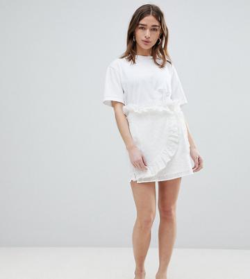 Lost Ink Petite Mini Wrap Skirt In Broderie Anglaise - White