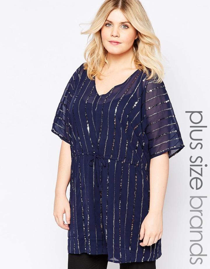Junarose Plus Tunic Top With Metallic Stripe - Black Iris