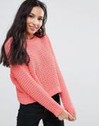 Noisy May Grid Knit Sweater - Pink