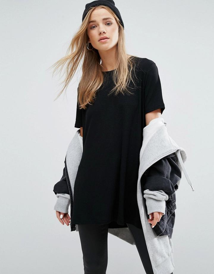 New Look Soft Rib Side Split Top - Black