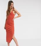 Asos Design Tall Rib Knitted Sleeveless Midi Dress-red