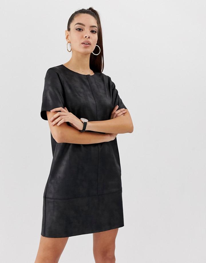 Asos Design Faux Leather Shift Dress - Black