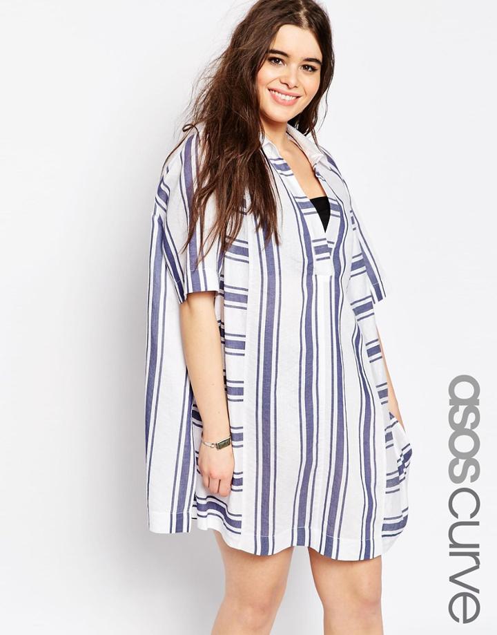 Asos Curve Beach Shirt In Double Stripe - Stripe