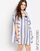 Asos Curve Beach Shirt In Double Stripe - Stripe