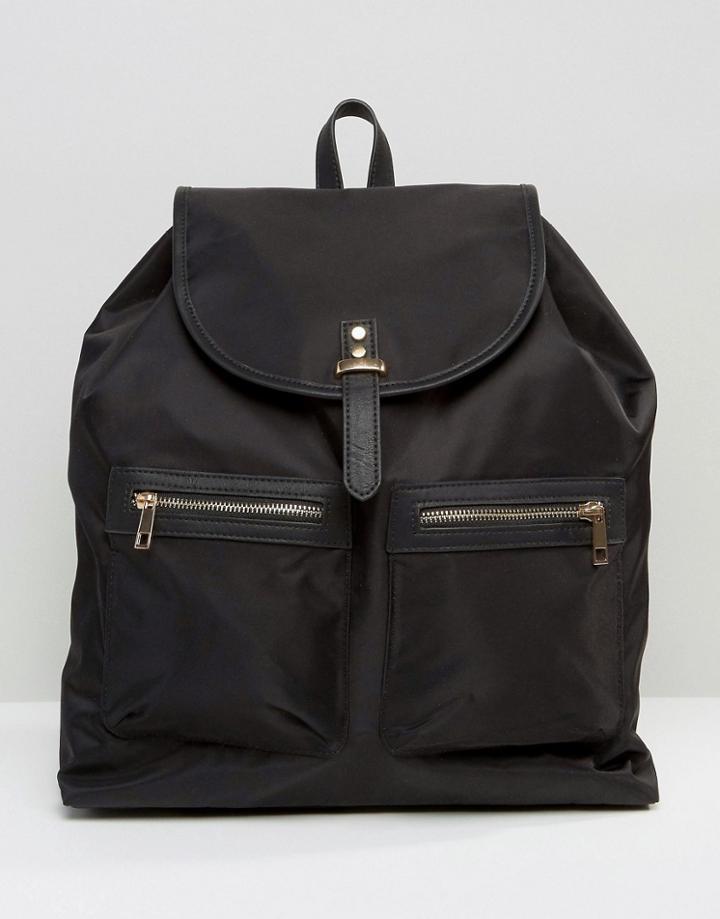 Asos Nylon Backpack With Pockets - Black