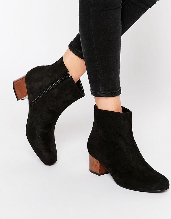 Truffle Collection Luan Tortoiseshell Mid Heeled Ankle Boots - Black Micro