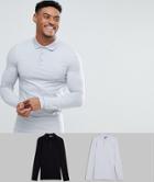Asos Longline Muscle Fit Jersey Long Sleeve Polo 2 Pack Save - Multi