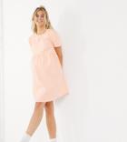 Asos Design Maternity Soft Denim Smock Dress In Coral-white