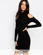 Naanaa High Knitted Cold Shoulder Bodycon Dress - Black