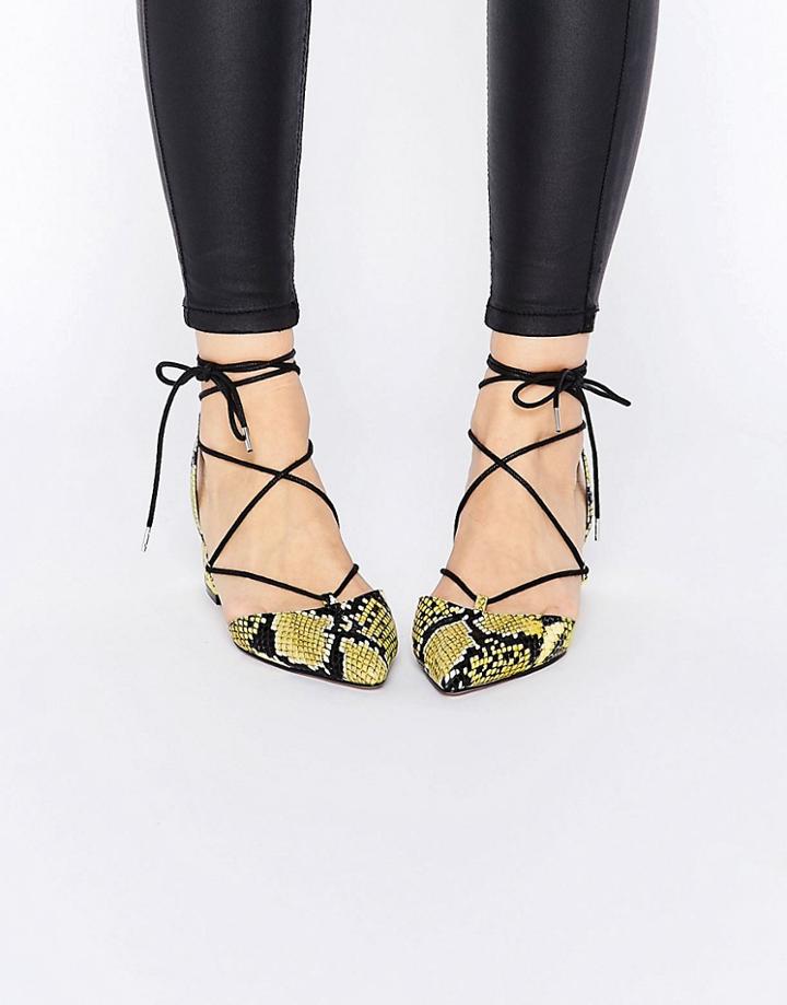 Asos Story Lace-up Pointed Heels - Yellow