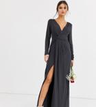 Tfnc Bridesmaid Twist Knot Wrap Maxi Dress In Gray