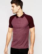 Asos Muscle Waffle Polo With Contrast Sleeves In Burgundy - Burgundy