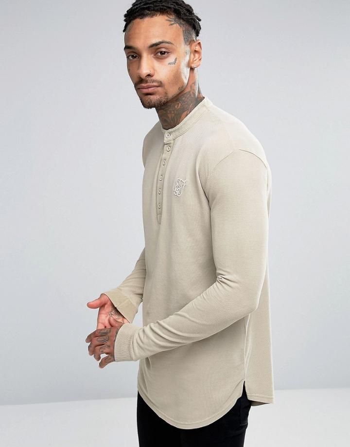 Siksilk Collarless Polo Shirt - Stone