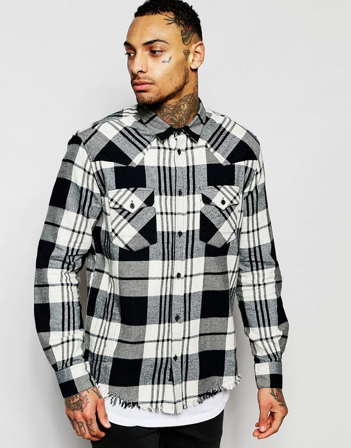 Religion Check Shirt With Raw Edge - Black