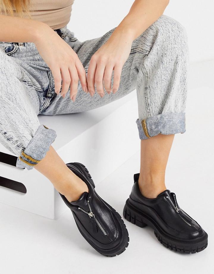 Asos Design Miya Zip Front Chunky Flat Shoes In Black