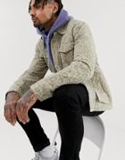 Asos Design Utility Jacket In Washed Leopard Print - Tan