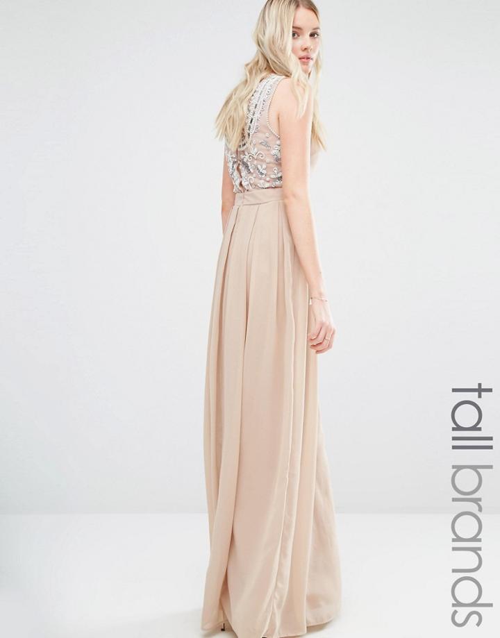 Maya Tall Delicate Maxi Dress With Embellished Back - Beige