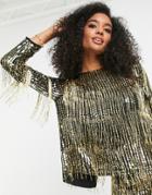 Asos Edition Sequin & Fringe Open Back Top-black