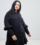 Asos Design Curve Pep Hem Sweat Dress With Frill Sleeve-black
